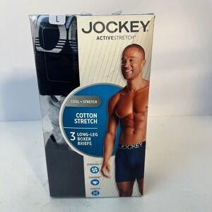 Jockey ActiveStretch Cotton Stretch 3 Boxer Briefs Large Blue Gray Black